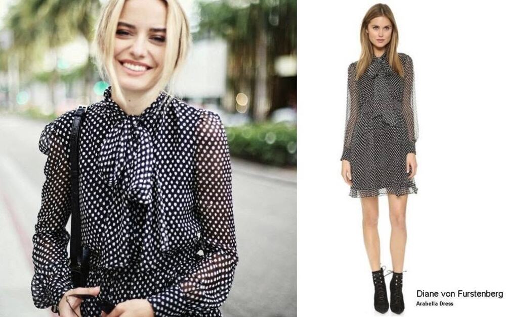 Diane von Furstenberg Arabella Silk Dress black & white Dotted Batik Sz 4